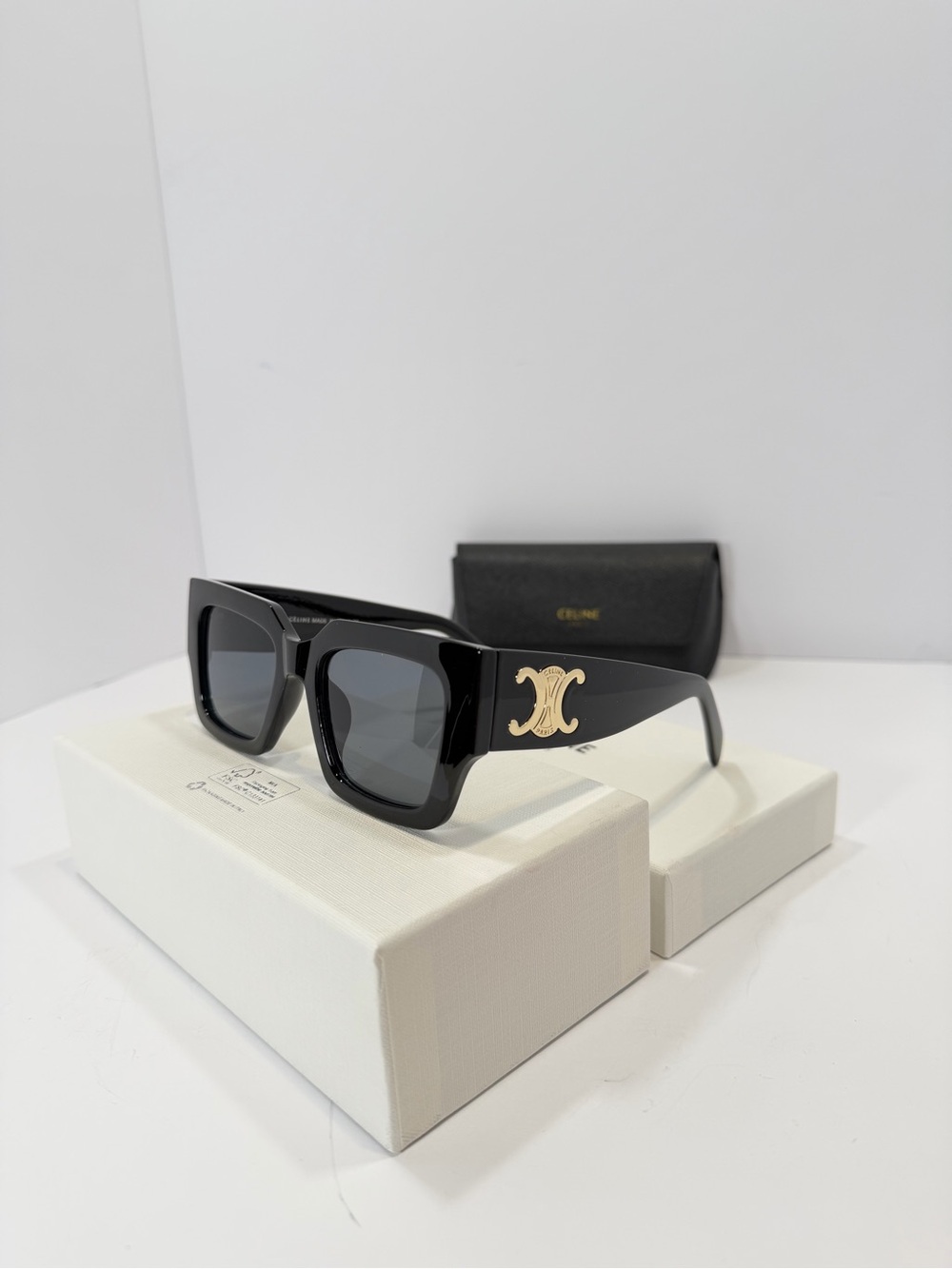 Celine Black Square Sunglasses with Gold Triomphe Accent